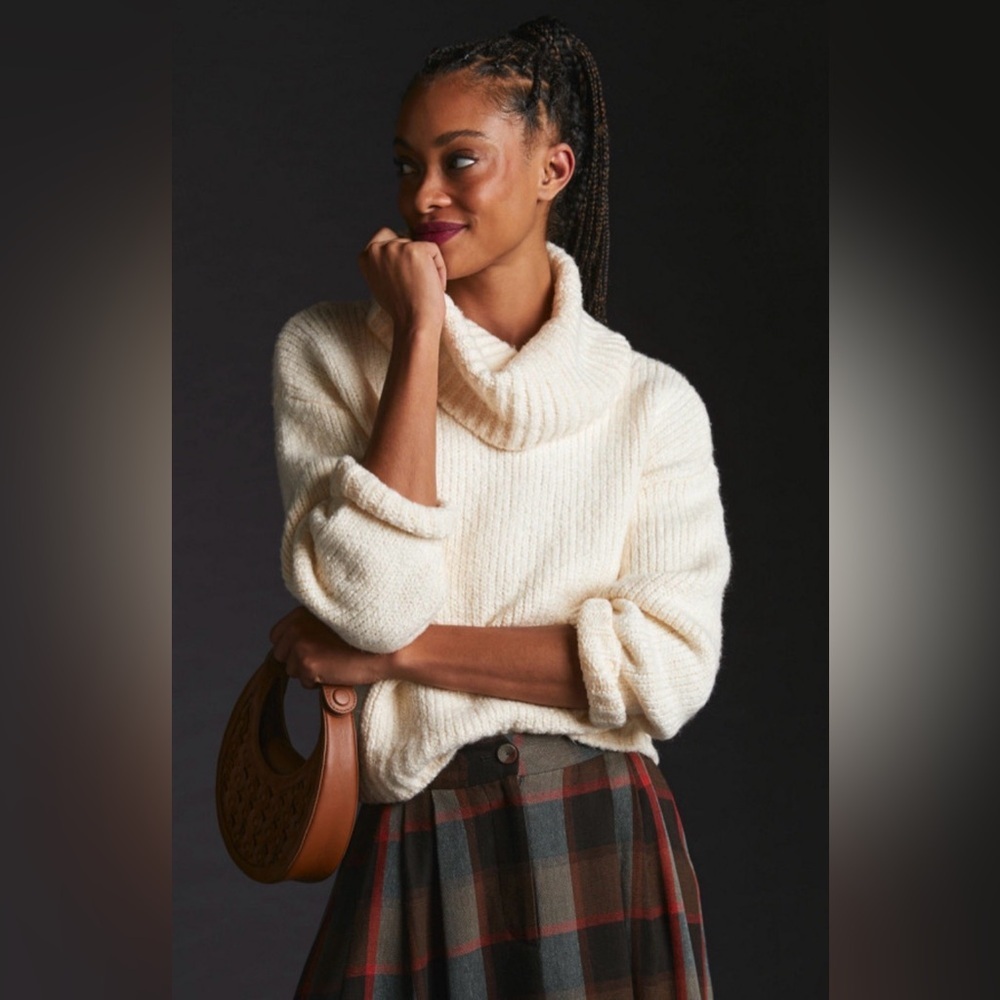 Anthropologie Pilcro Katie Cream Knit Turtleneck Sweater, Size M